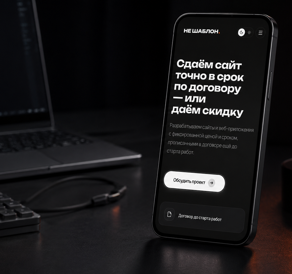 Готовый сайт на экране смартфона